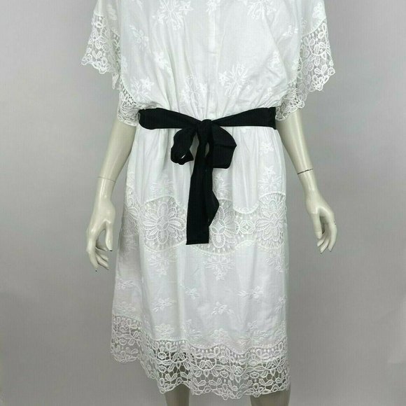 Ann Taylor Lace Belted Dress V-neck Lined Embroidered‎ Cotton Women 12 NWT $169 - Picture 11 of 14